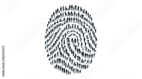 Obraz na plátně Fingerprint made of many diverse people silhouettes forming a unique pattern