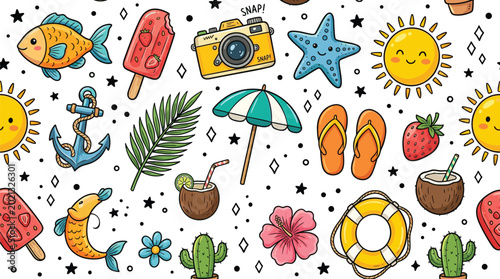 Φωτογραφία Summer beach holiday seamless pattern background vector illustration with sun ca