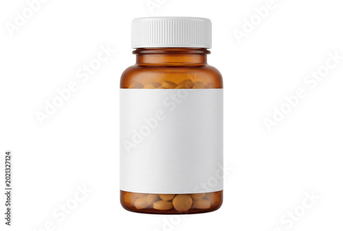 Blank Amber Medicine Bottle PNG Cutout Isolated