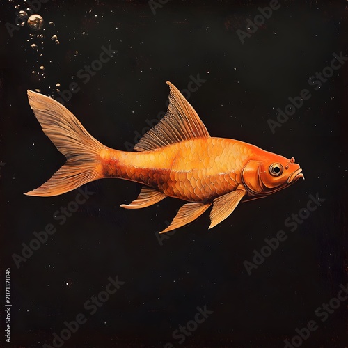 Vibrant golden fish swimming through deep, mysterious dark waters, capturing the raw beauty of the marine environment.