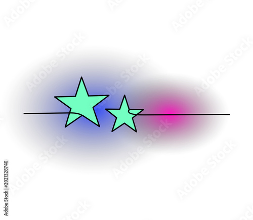 Two light green stars on a dark neon signs background with blue and pink gradient.