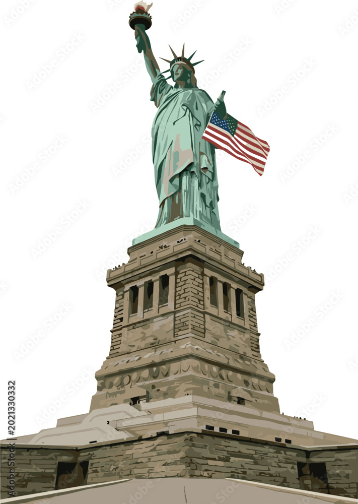 Fototapeta premium Statue of Liberty landmark illustration featuring iconic American monument and patriotic national heritage vector artwork