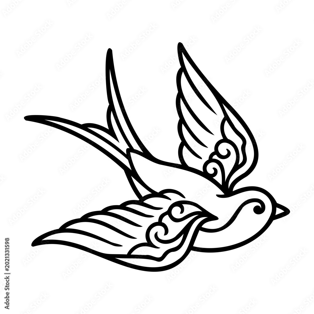 Obraz premium Elegant Bird Tattoo Design with Flowing Lines and Artistic Detailing for Body Art Inspiration