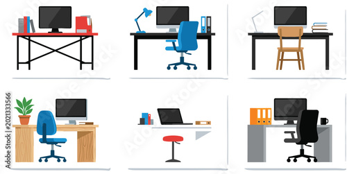 Photos Modern home office workspace collection featuring desks computers chairs and rem