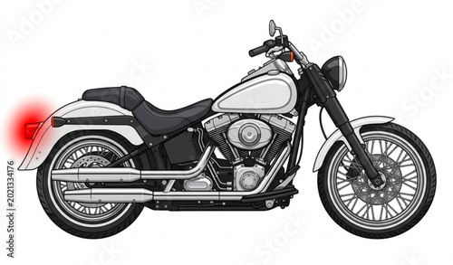 Fotografía Black and white cruiser motorcycle vector with chrome details and red taillight