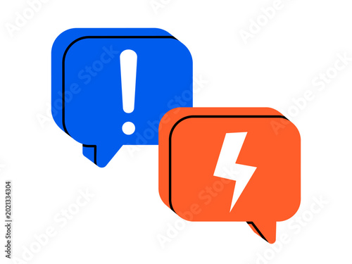 Obraz na plátně Hand drawn illustration speech bubbles with lightning bolt and exclamation mark
