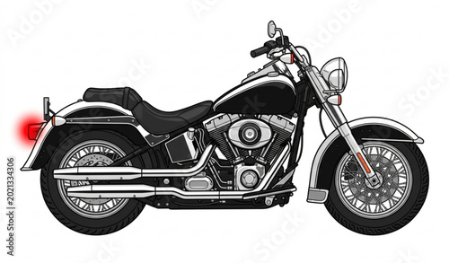 Bild auf Leinwand Black and white cruiser motorcycle vector with chrome details and red taillight