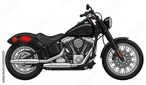 Billede på lærred Black and white cruiser motorcycle vector with chrome details and red taillight