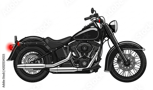 Photos Black and white cruiser motorcycle vector with chrome details and red taillight