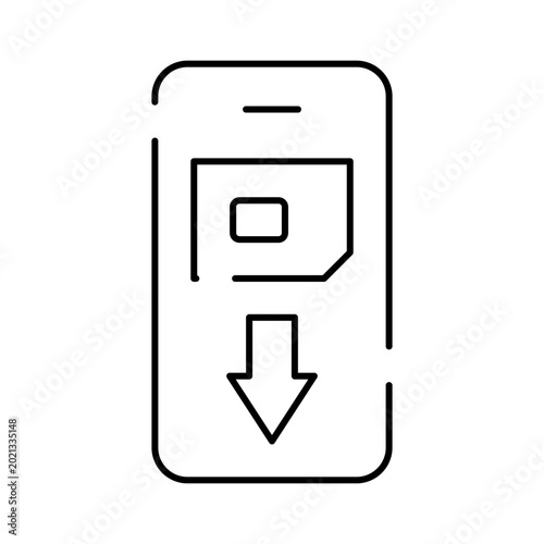 Canvas-taulu Smartphone displaying a sim card icon with a downloading arrow, illustrating the