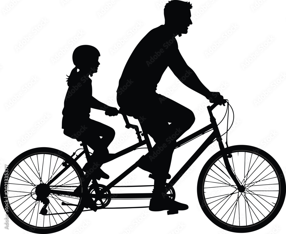 Fototapeta premium Man Riding Bicycle with Child Silhouette