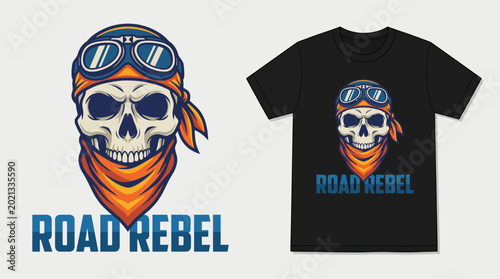 Fotografía A striking skull design adorned with goggles and a bandana, embodying a rebellious spirit perfect for motorcycle enthusiasts and edgy fashion lovers alike