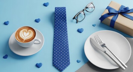 Father's day celebration coffee tie gift accessories flat lay