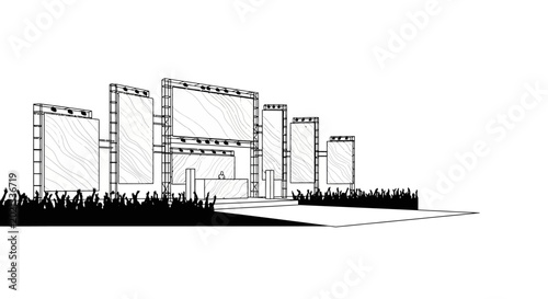 Foto Sketch of an outdoor concert stage with large screens and a cheering crowd