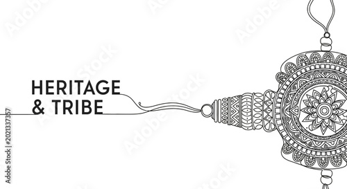 Fotografi Minimalist continuous line art drawing of an ornate traditional Indian rakhi bracelet