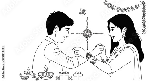Obraz na płótnie Illustration of a sister tying a rakhi on her brothers wrist for the Raksha Bandhan festival