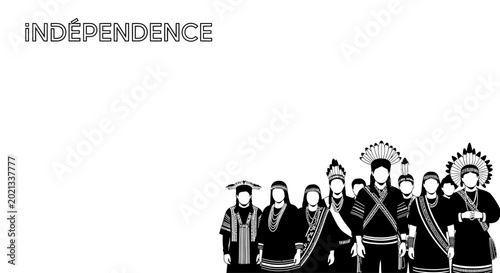 Canvastavla A group of indigenous people standing together wearing traditional ceremonial headdresses and clothing