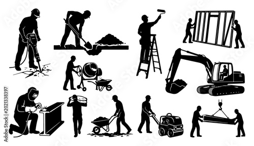Photos Construction worker and manual labor silhouette vector set, professional builder
