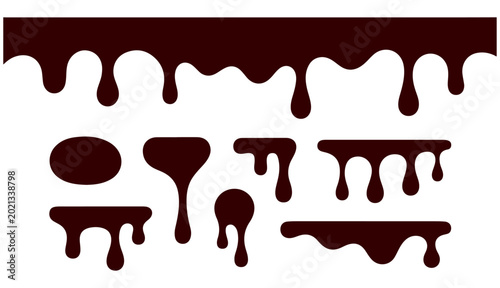 Cuadro en lienzo Liquid dripping silhouette set for chocolate or paint, seamless border design fo