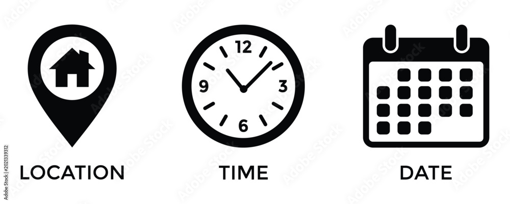 Fototapeta premium Date Time and Address Elements for Appointment and Navigation Design Vector Illustration