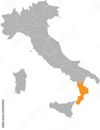 Bild auf Leinwand Calabria Location on Map of Italy with States and Regions Editable Cartographic Illustration