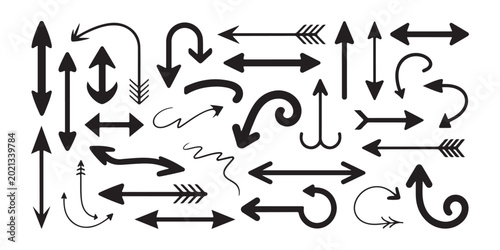 Fotografie Various arrow shapes and icons collection on transparent background for design and direction