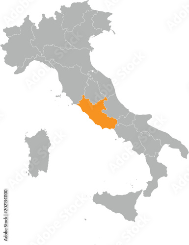 Slika na platnu Lazio Location on Map of Italy with States and Regions Editable Cartographic Ill