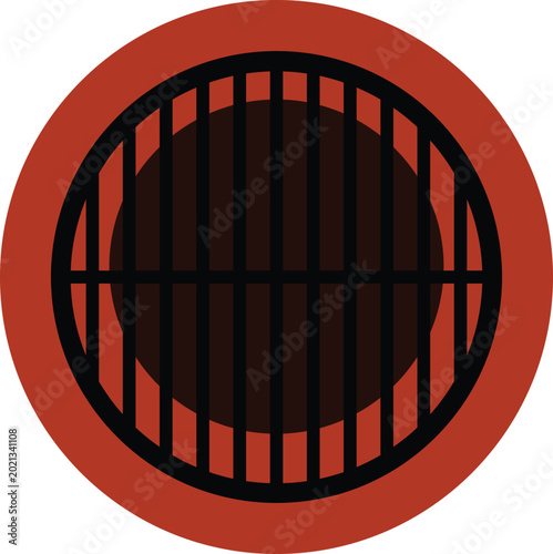 Minimalist Round BBQ Grill Top View Icon Vector Design