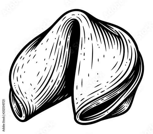 Fortune Cookie Black and White Outline Line Art Drawing for Traditional Asian Food Illustration