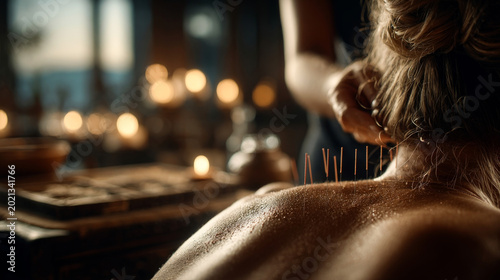Acupuncture Therapy Wellness Clinic Woman Relaxing In Candlelight Holistic Healing Background