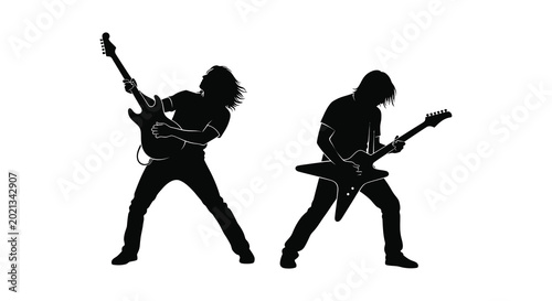 Cuadro en lienzo guitarist silhouettes playing electric guitars on white background