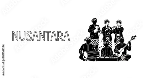 Foto Traditional Indonesian music ensemble playing Gamelan instruments illustration