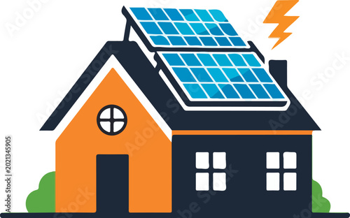 House with solar panels on roof.