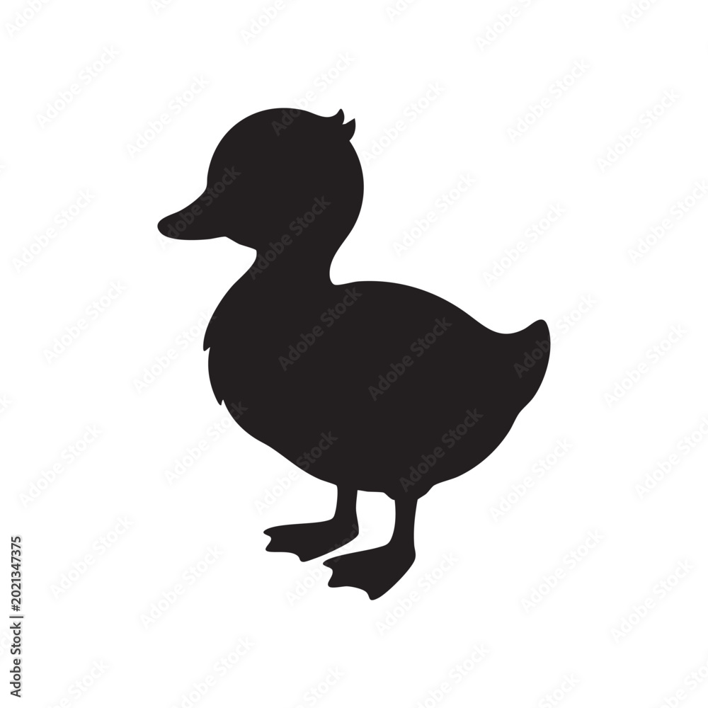 Fototapeta premium Black silhouette of a cute little duckling