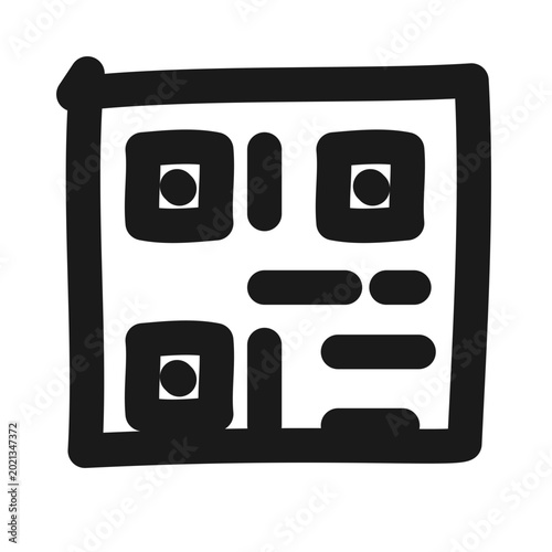 Hand-drawn sketchy icon of a QR code in pen stroke style