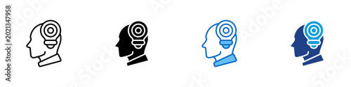 Tableau sur toile Critical Thought Multiple Style Icon Design Vector - Head with target bulb repre