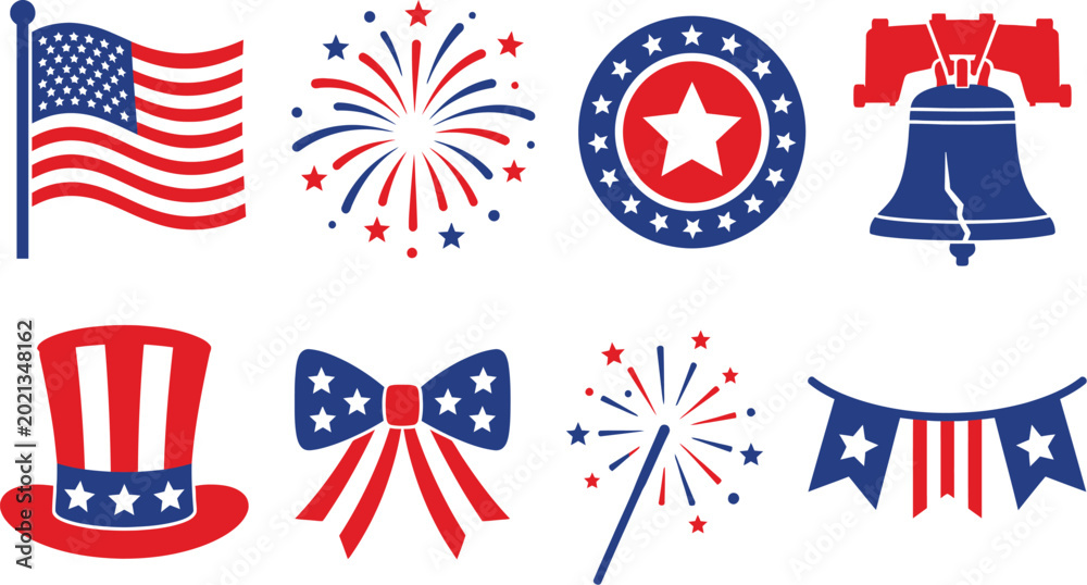 Obraz premium Classic 4th of July Vector Icon Pack | American Patriotic Celebration Icons