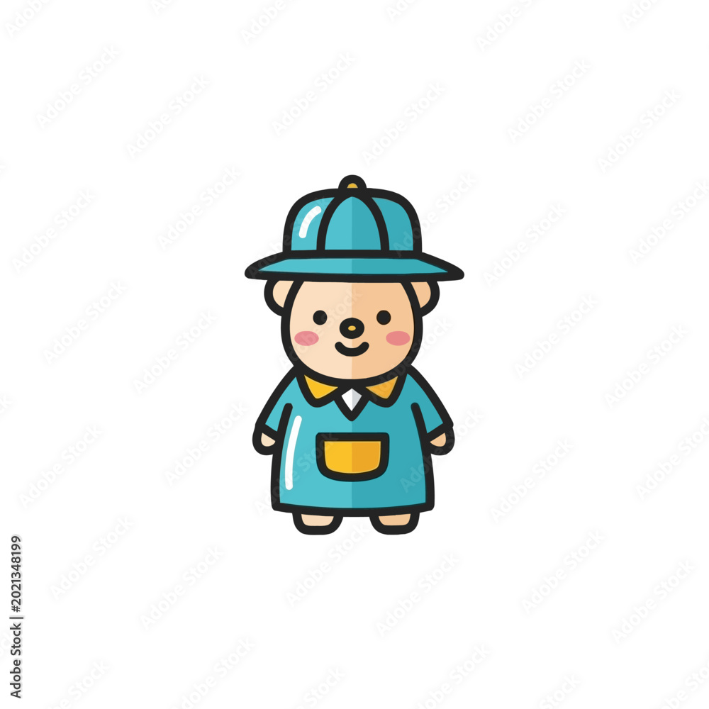 Obraz premium Cartoon bear in blue outfit.
