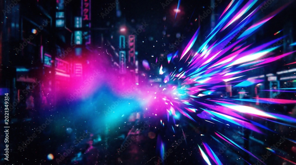 Obraz premium Abstract motion blur of neon lights in a futuristic city at night with colors futuristic abstract cyberpunk explosion