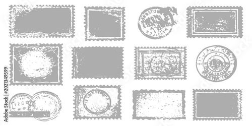 Photos A set of vintage postage stamps with blank paper frames and square vector border