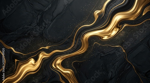 Luxury Black Marble with Flowing Gold Veins Background