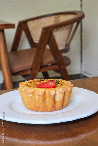 Strawberry cheese tart on a plate