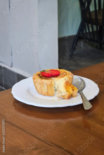Strawberry cheese tart on a plate