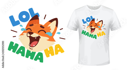 This playful graphic design features a laughing fox character, showcasing a lighthearted and comedic vibe, perfect for T-shirts intended for fun-loving audiences.