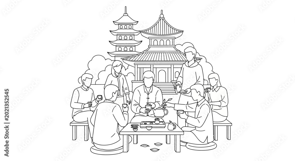 Obraz premium Group of friends sitting around a table drinking tea.