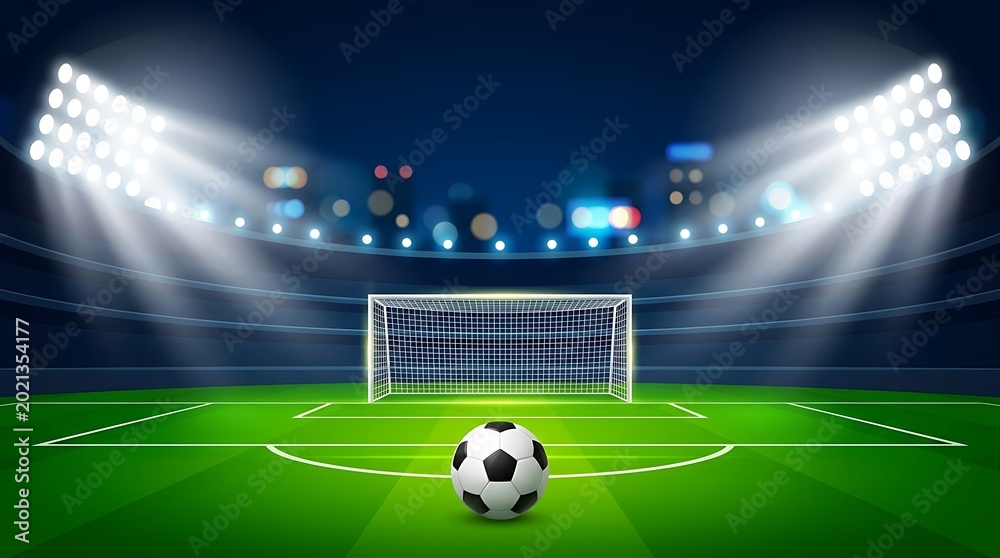 Naklejka premium Soccer Stadium Nighttime Goal Scene