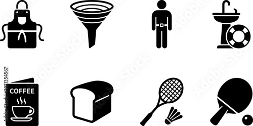 Foto Miscellaneous Lifestyle and Sports Vector Icon Set Featuring Apron, Funnel, Coff