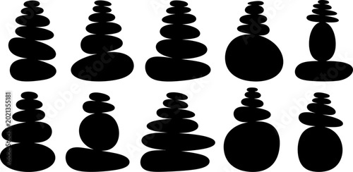 Stacking stones and balanced rocks silhouettes for spa and meditation themed graphic design elements