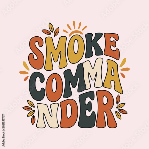 Tableau sur toile Smoke commander retro typography with sun rays and leaves for bbq theme vector i