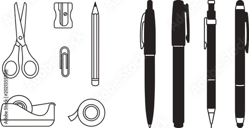 Photos Office Stationery and School Supplies Vector Set Featuring Pens Markers Mechanic